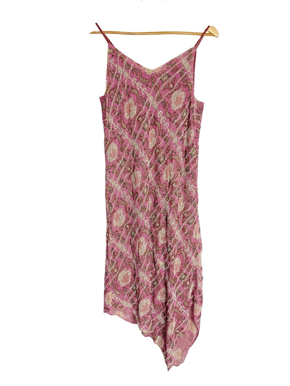 Anthropologie Floreat Pink Beaded Asymmetrical Sleeveless V-Neck Slip Dress 4